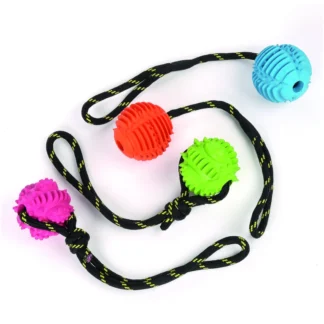 Tough Toys gummiboll med rep i mixade färger