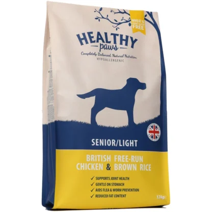 Healthy Paws British free-run chicken and brown rice senior-light 12kg