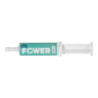 Teal adhesive cartridge labeled 'POWER' with a dispensing nozzle and a white ribbed plunger-side applicator.