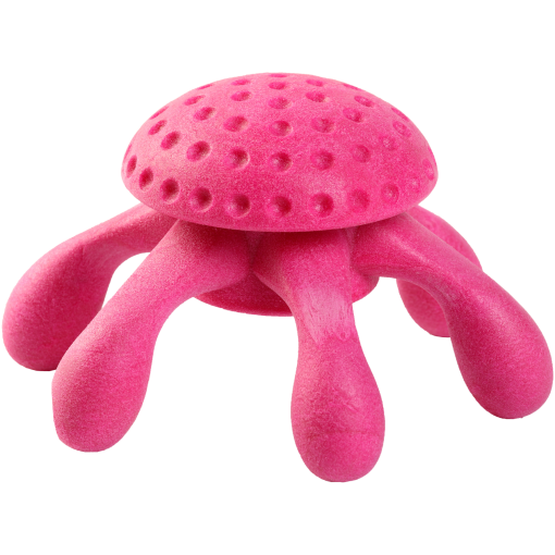 Bright pink soft toy octopus with a rounded dotted head and eight flexible tentacles, a playful plush squishy toy