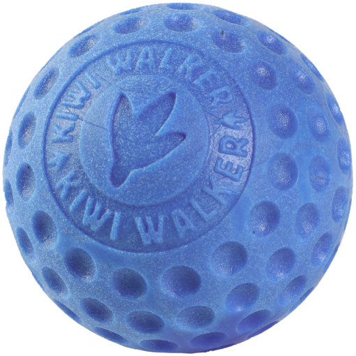 Blue textured ball with raised dimples and a circular embossed logo in the center featuring a bird silhouette.