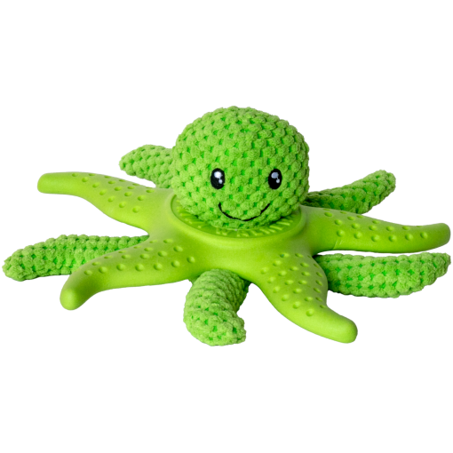 Bright green plush octopus toy with a friendly smile and dotted texture, designed for kids.