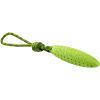Bright green soft plastic fishing lure with a paddle-like tail and a loop for attaching the line.
